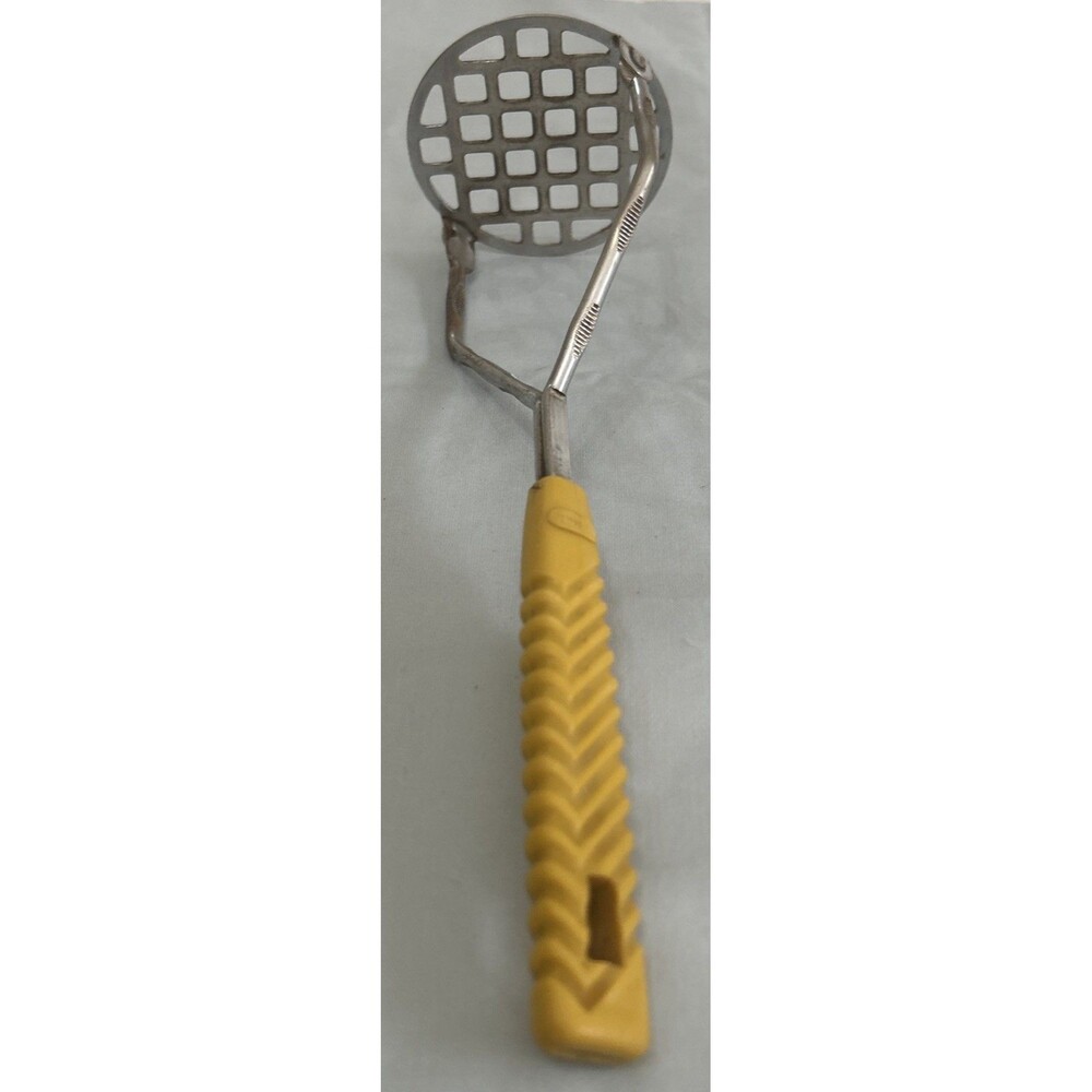 Vintage Action Industries Yellow Potato Masher MCM Kitchen Utensil USA